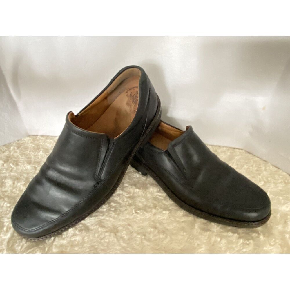 ECCO Mens Dress Shoe Black Leather Slip On Loafer Extra Wide Size 7 EU 41 S6
